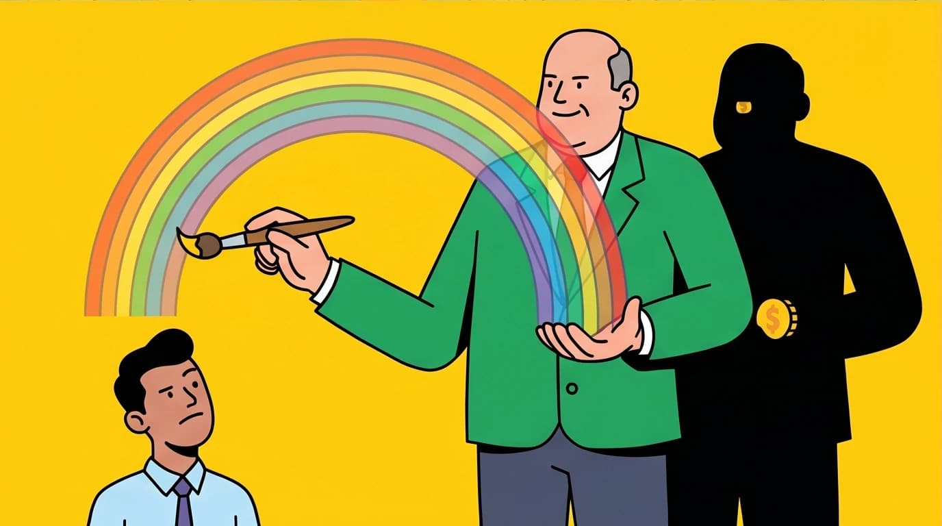 Illustration of a boss making empty promises, reflecting workplace survival quotes on how to deal with a bad boss and their unrealistic pitches.