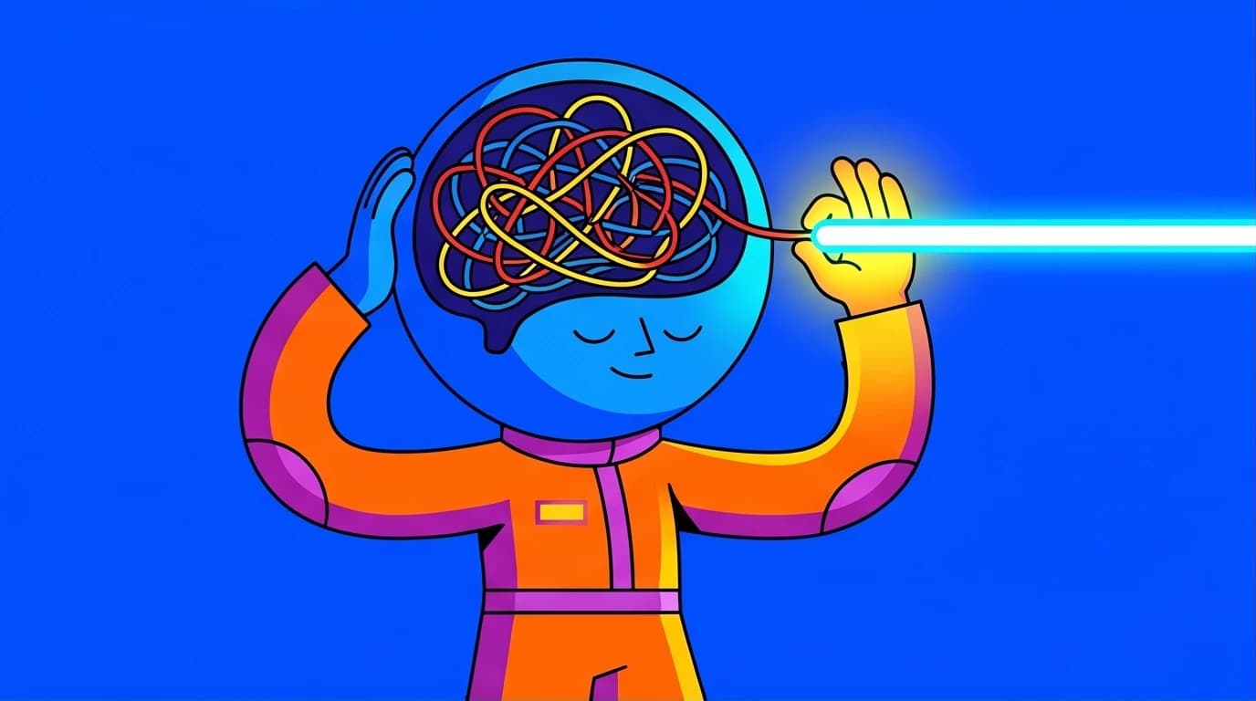 An illustration of a person reprogramming their subconscious with a future self journaling template to create new conscious habits.