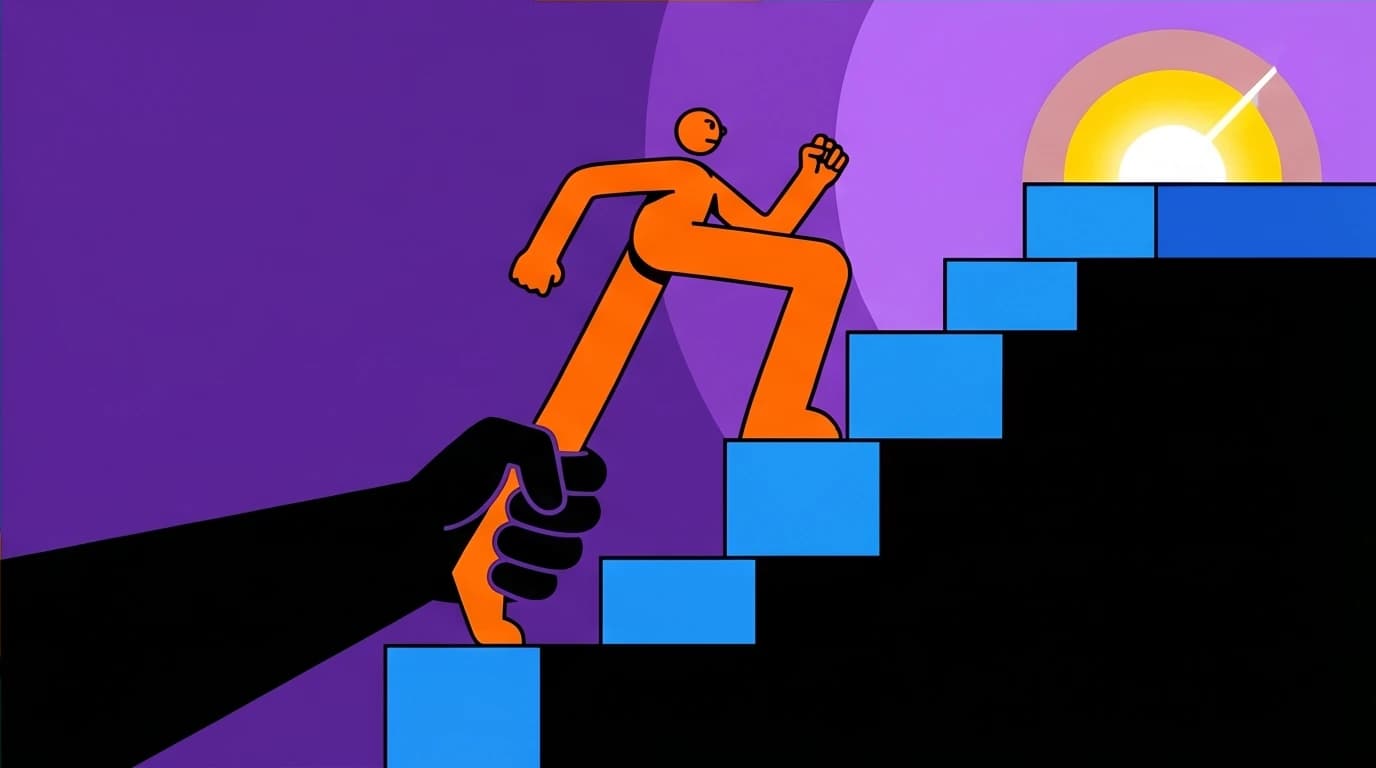 A character overcoming subconscious resistance while using a future self journal, symbolizing the difficulty of rewiring the brain.