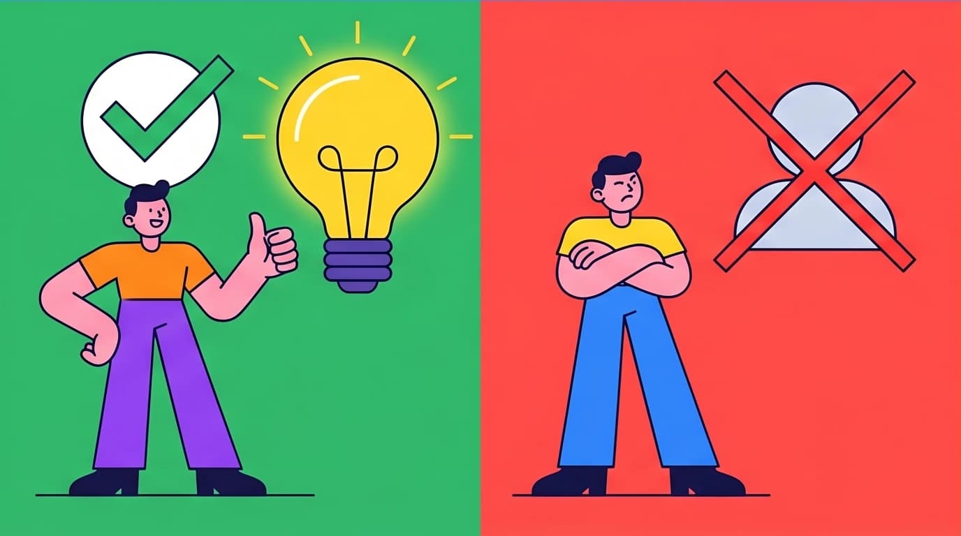 A do-and-don't visual showing how to use credence in a sentence: give credence to ideas (lightbulb), not people (silhouette).