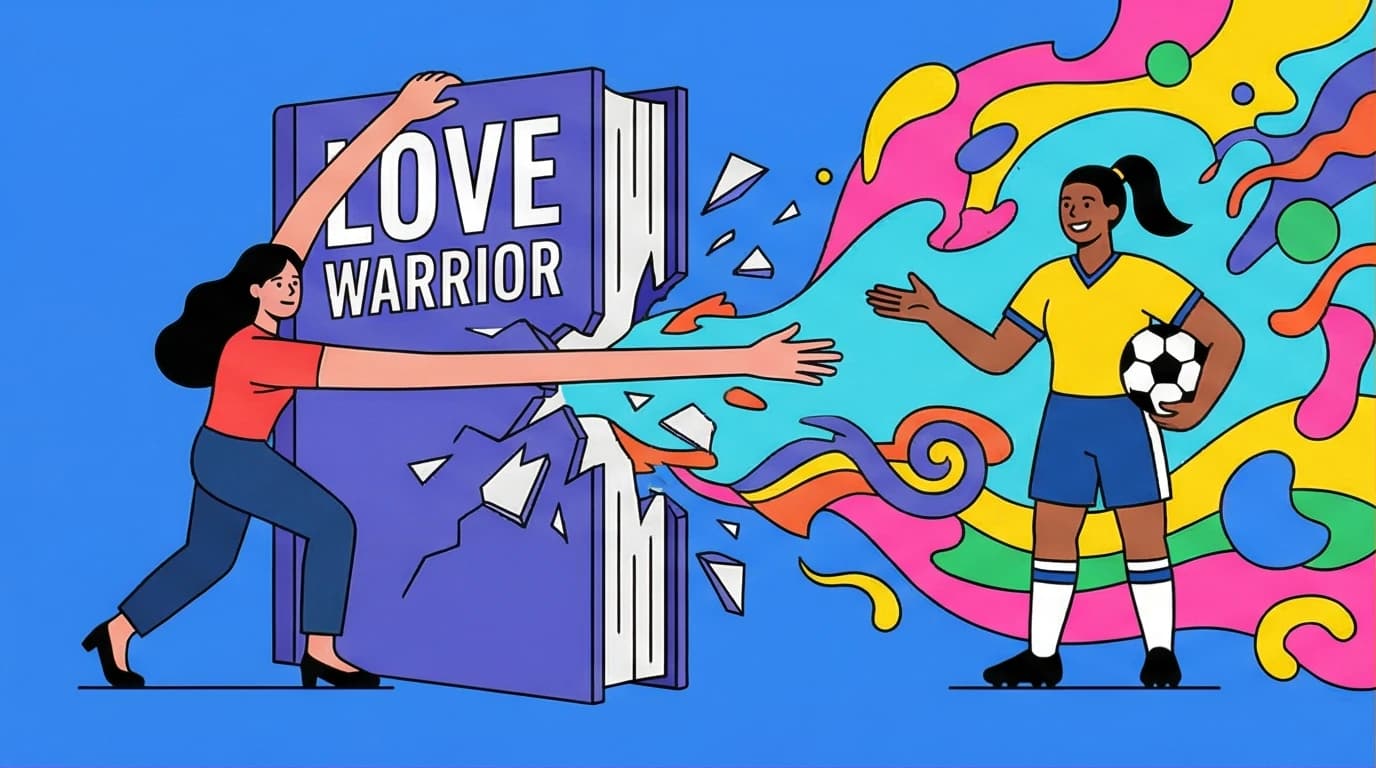 An illustration of Glennon Doyle's story, breaking free from her 'Love Warrior' marriage to begin a new life with Abby Wambach from the book 'Untamed'.