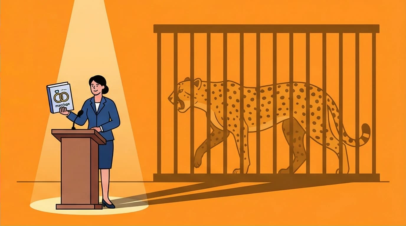 A visual metaphor for the 'Love Warrior vs Untamed' conflict, where a woman's shadow is a caged cheetah, representing Glennon Doyle's internal struggle.