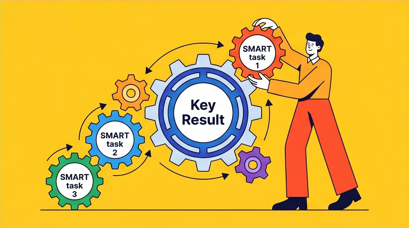 Breaking down a large Key Result into small, manageable daily actions using the SMART framework to build a high-execution plan.