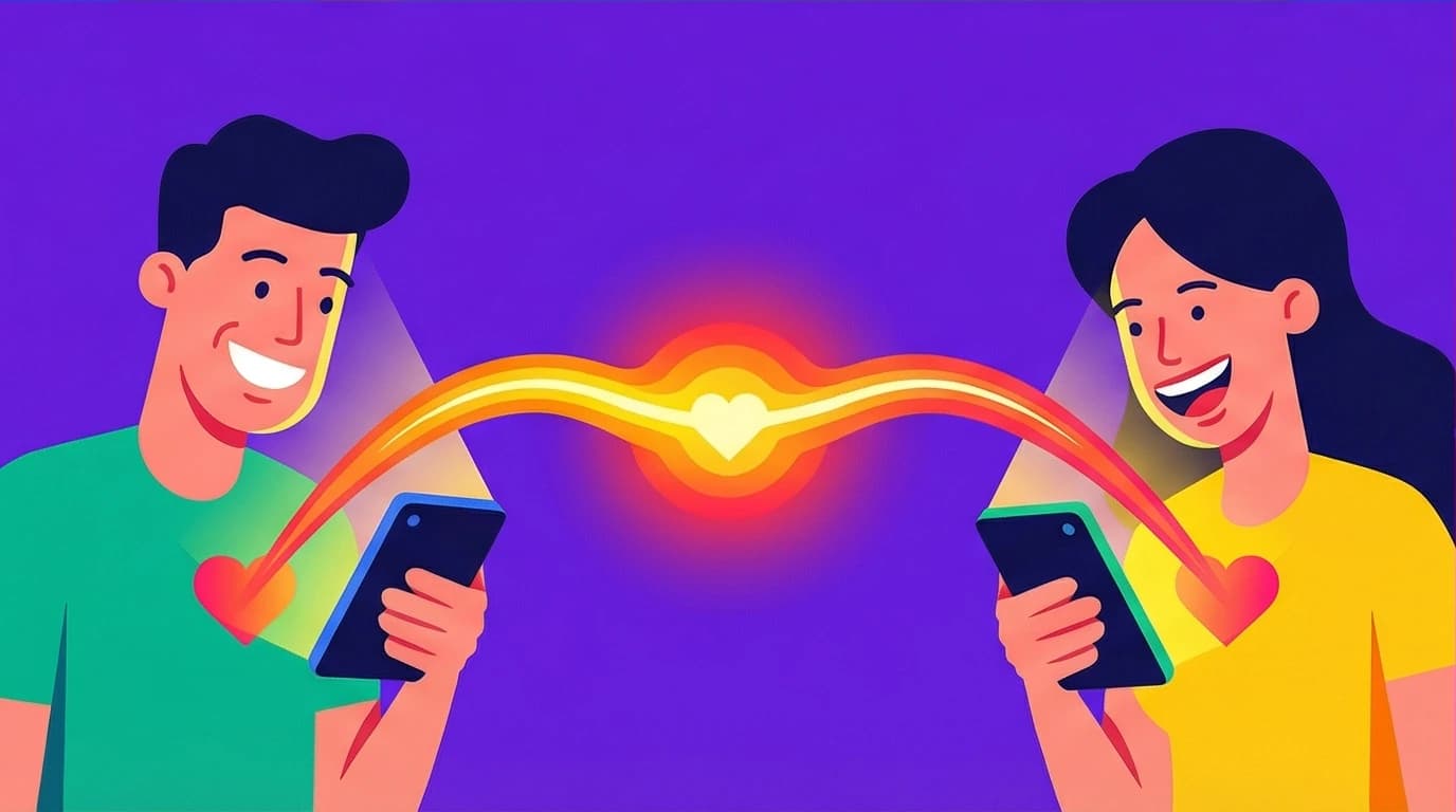An illustration showing two people creating a deep connection with romantic good morning quotes, linked by a glowing line between their hearts.