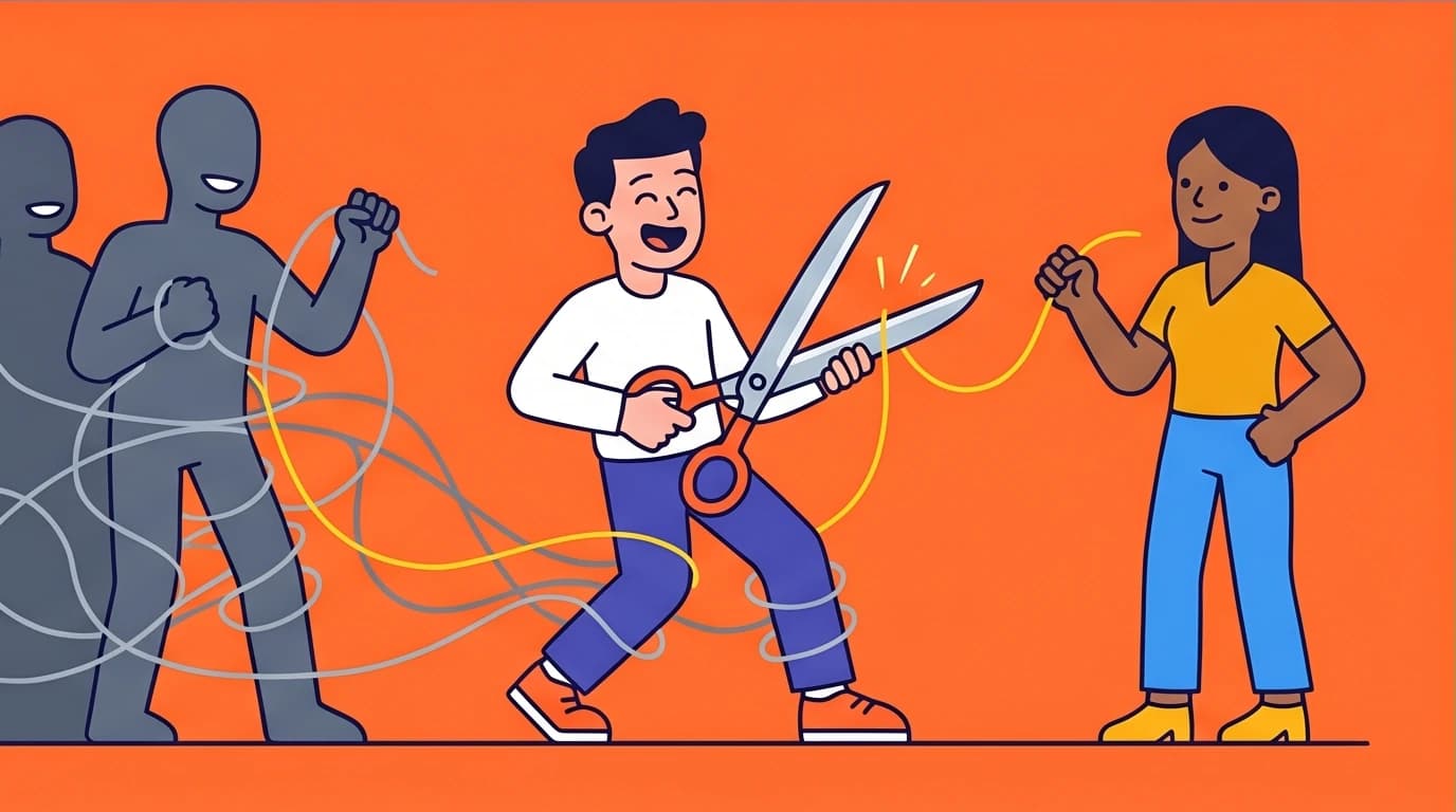 A character cutting ties with toxic social connections to save energy for meaningful relationships, a key takeaway from Huang Shan-liao's book.