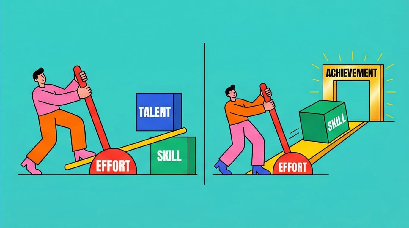 Diagram from Grit summary showing effort's double role in building skill from talent and creating achievement from that same skill.