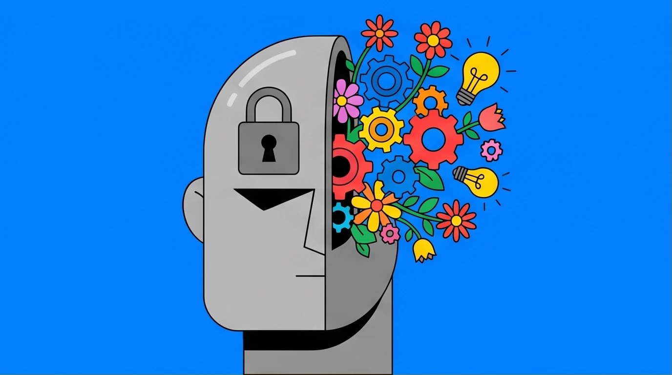 An illustration showing the difference between a growth mindset (vibrant, growing brain) and a fixed mindset (locked, rigid brain).