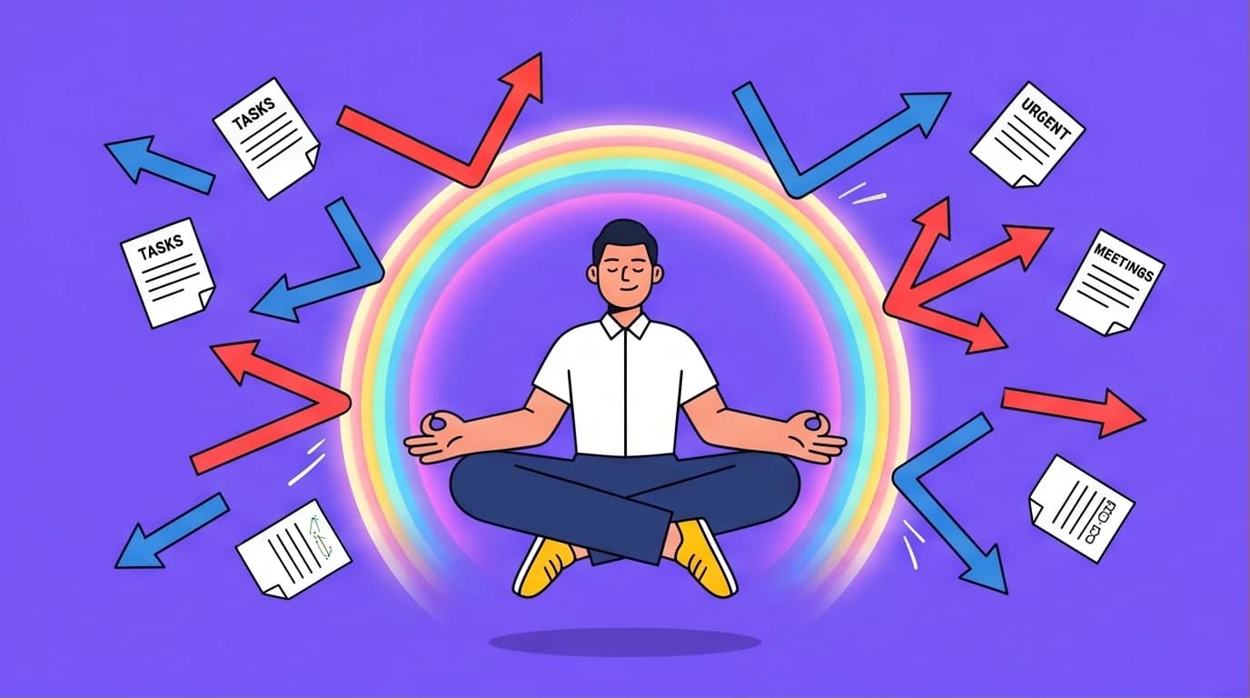 An illustration of a professional managing workplace stress by creating a protective boundary, demonstrating resilience in a high-pressure environment.