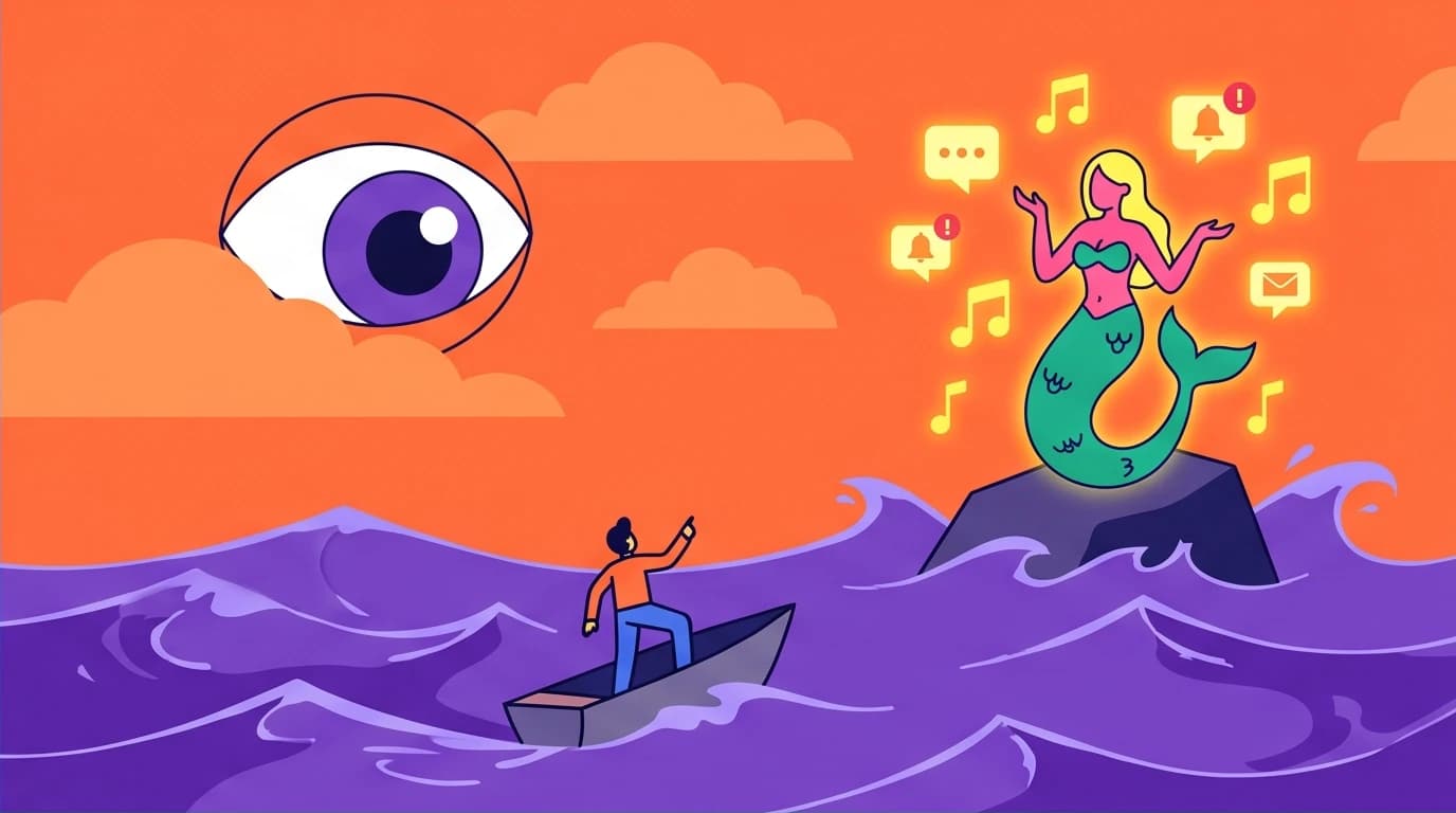 A person on a boat facing symbolic monsters, representing the internal struggles of fear and temptation in the Odyssey psychology model.