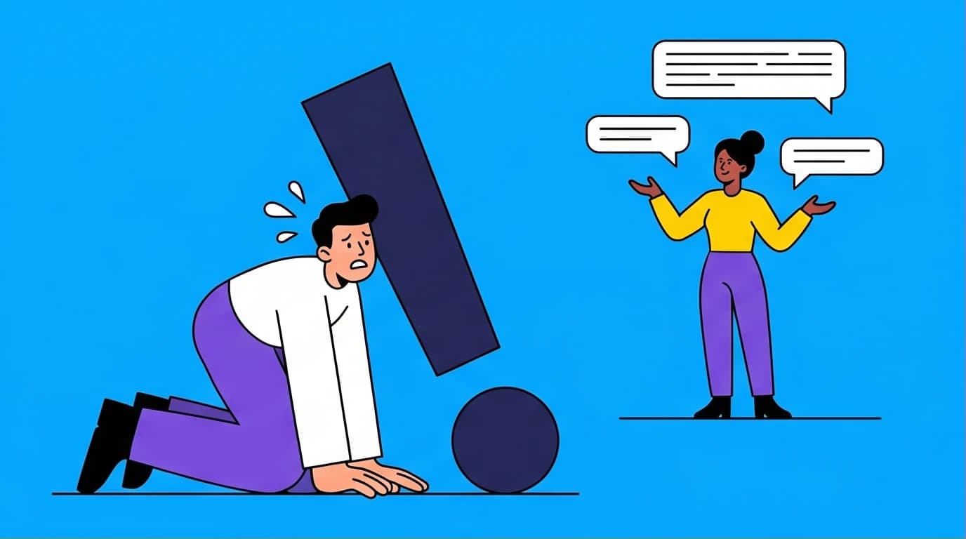 An illustration showing a person breaking free from being a 'conversation killer' by using high EQ speaking skills to create an endless dialogue.