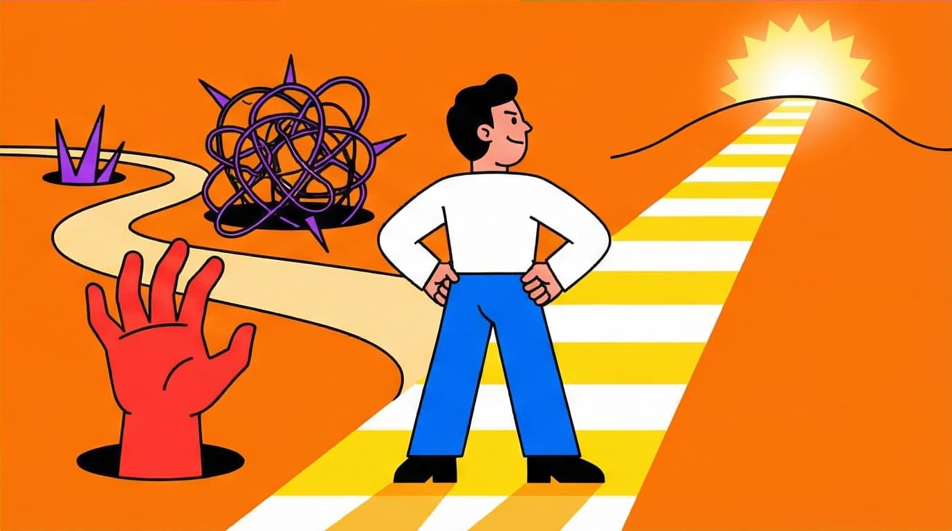 A person avoiding common pitfalls like vague plans and inaction, a crucial part of applying the Think and Grow Rich principles successfully.