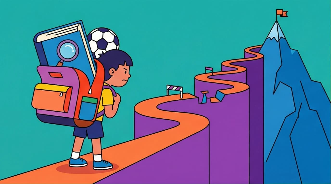 An illustration of a child starting a challenging journey to build grit and perseverance, a key guide for parents and teachers.