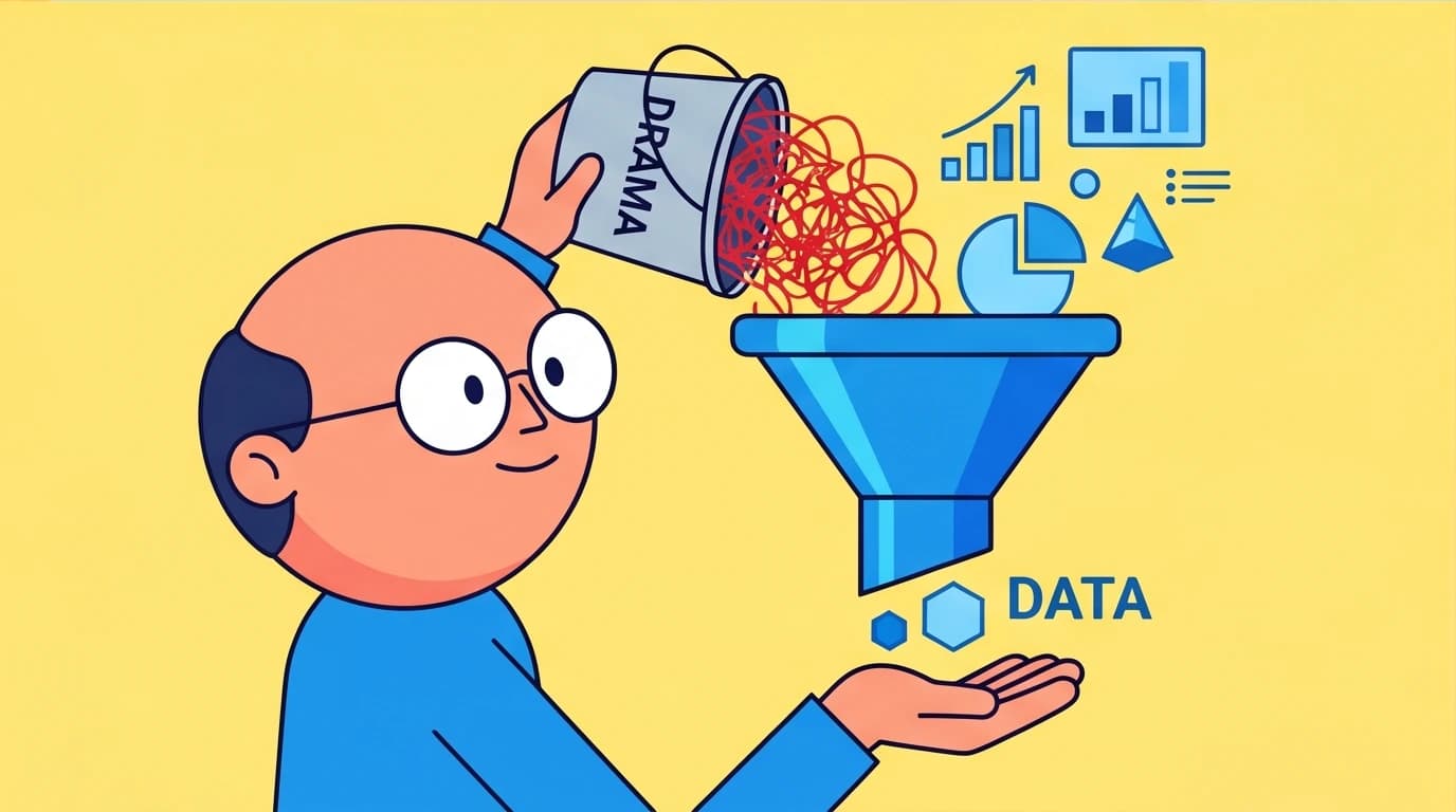 A leader uses a cognitive reframing technique to filter chaotic drama into clean data, a practical method for building stress resilience.
