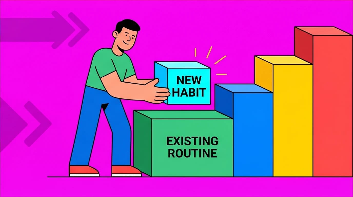 Visual of habit stacking by linking a new habit to an old one, a smart method for self-discipline and changing your current situation.