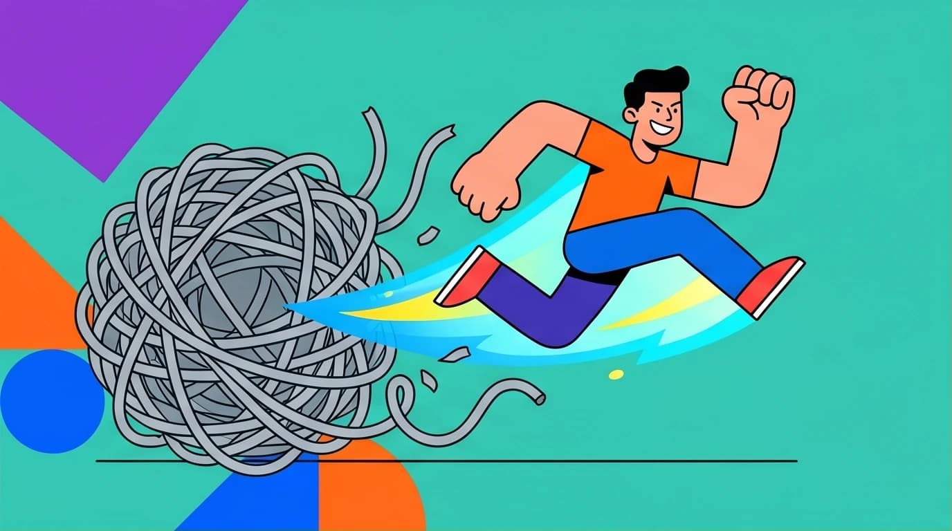 A person breaking free from tangled ropes, a visual metaphor for methods to change your current situation and overcome feeling stuck.