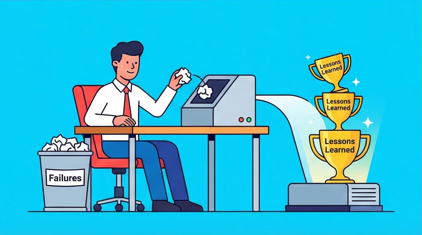 Illustration of the 'Failure Resume' exercise where failures are transformed into trophies, a key technique to develop a growth mindset.