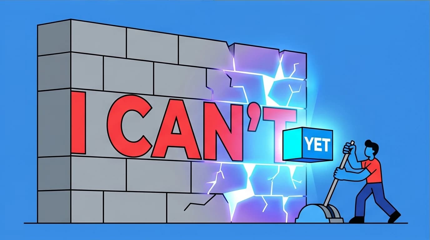 The 'Yet Protocol' in action: a character adds the word 'YET' to a limitation, transforming their mindset from fixed to growth-oriented.