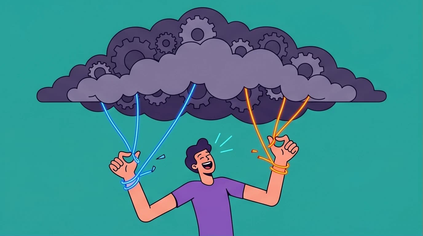 An illustration of a person breaking free from puppet strings, representing the core concept of Dr. Nicole LePera's How to Do the Work.