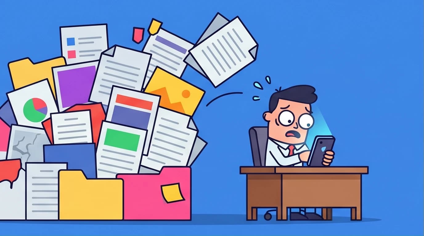 An illustration of a person feeling anxious and overwhelmed by a large pile of work, a core symptom of procrastination that requires effective methods to overcome.