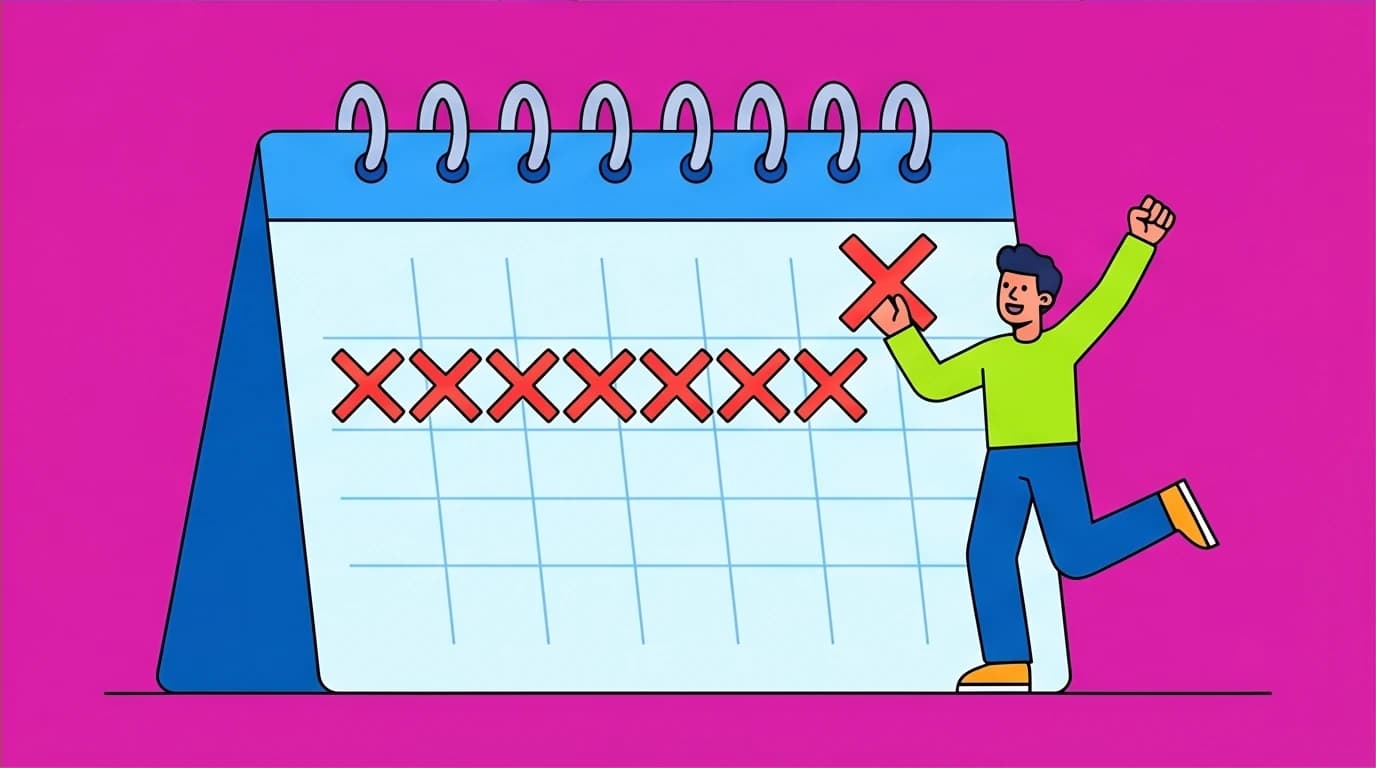 A person marking a calendar with an X, demonstrating the 'don't break the chain' method for building a daily meditation practice.