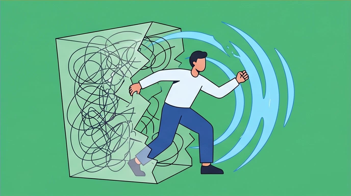 An emergency protocol for anxiety, showing a person grounding themselves to break free from a panic attack using The Power of Now.