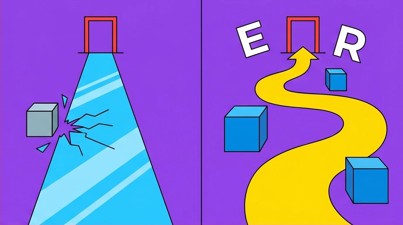 A visual comparison of SMART vs SMARTER goals, showing a fragile path versus a flexible one that adapts to obstacles, highlighting the need to evaluate and readjust.