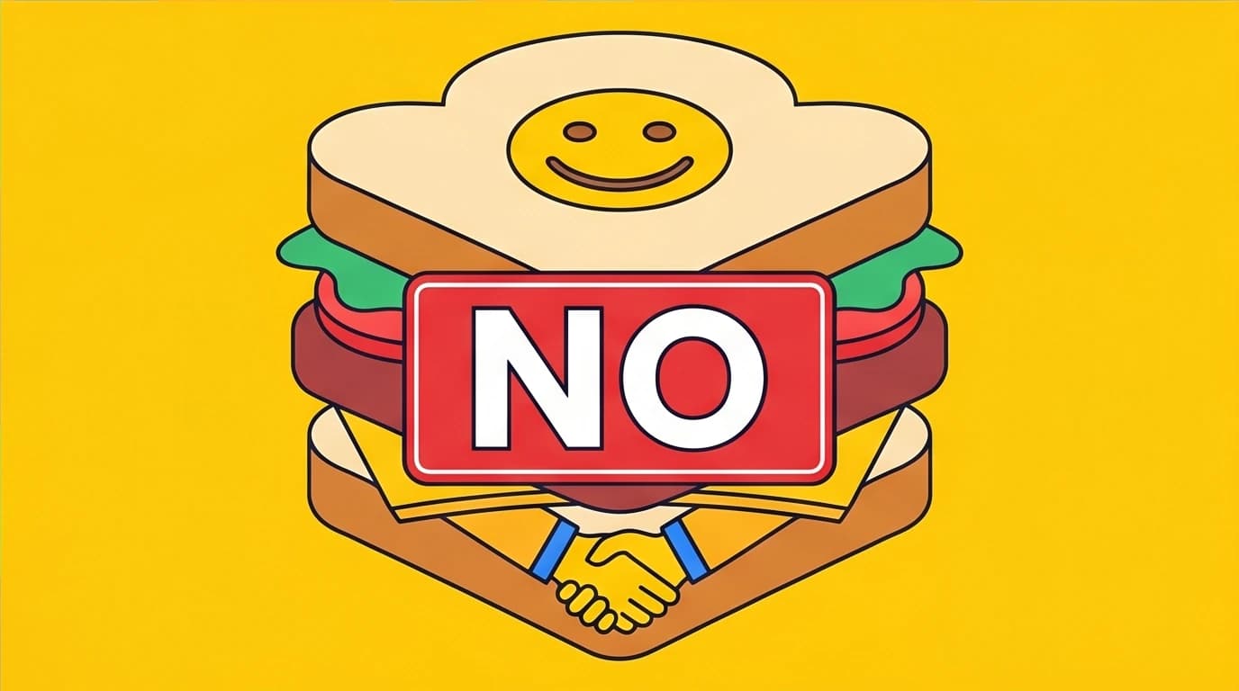 Visual representation of the 'Sandwich Method' for saying no politely, a high-EQ communication skill for rejecting requests without causing offense.