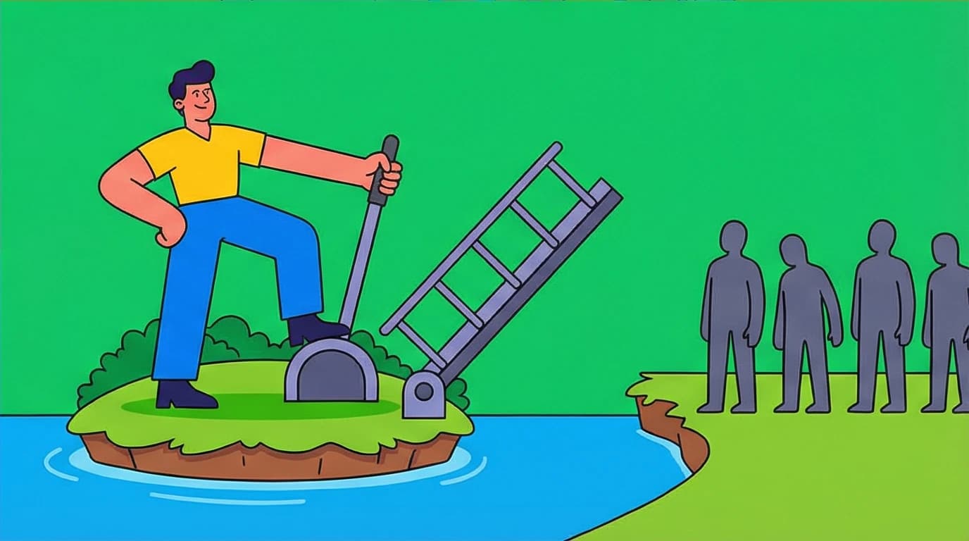 A person on an island pulling up a drawbridge to set boundaries, an Untamed metaphor for how to stop people pleasing and protect your energy.