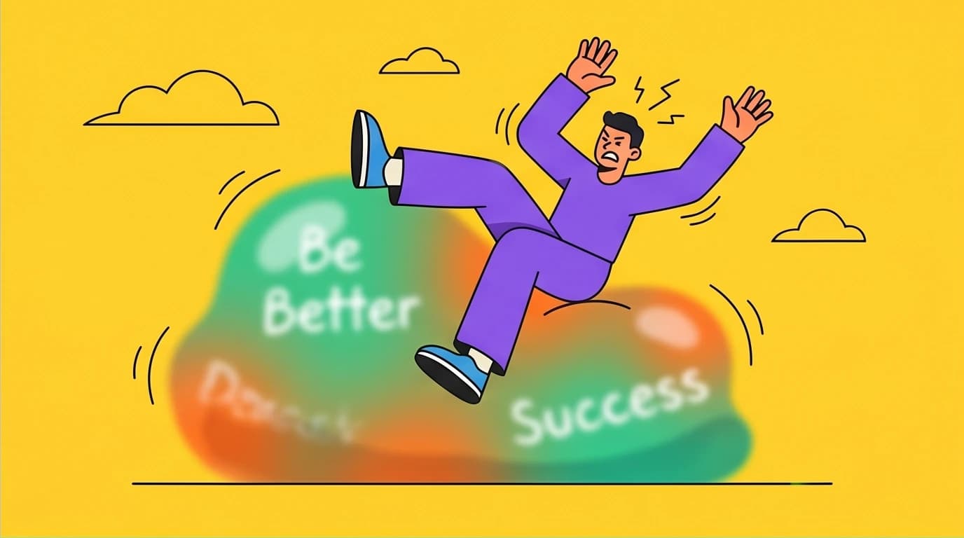Illustration showing a common mistake in goal setting: a person failing to achieve vague and blurry annual goals, highlighting the need for clarity.