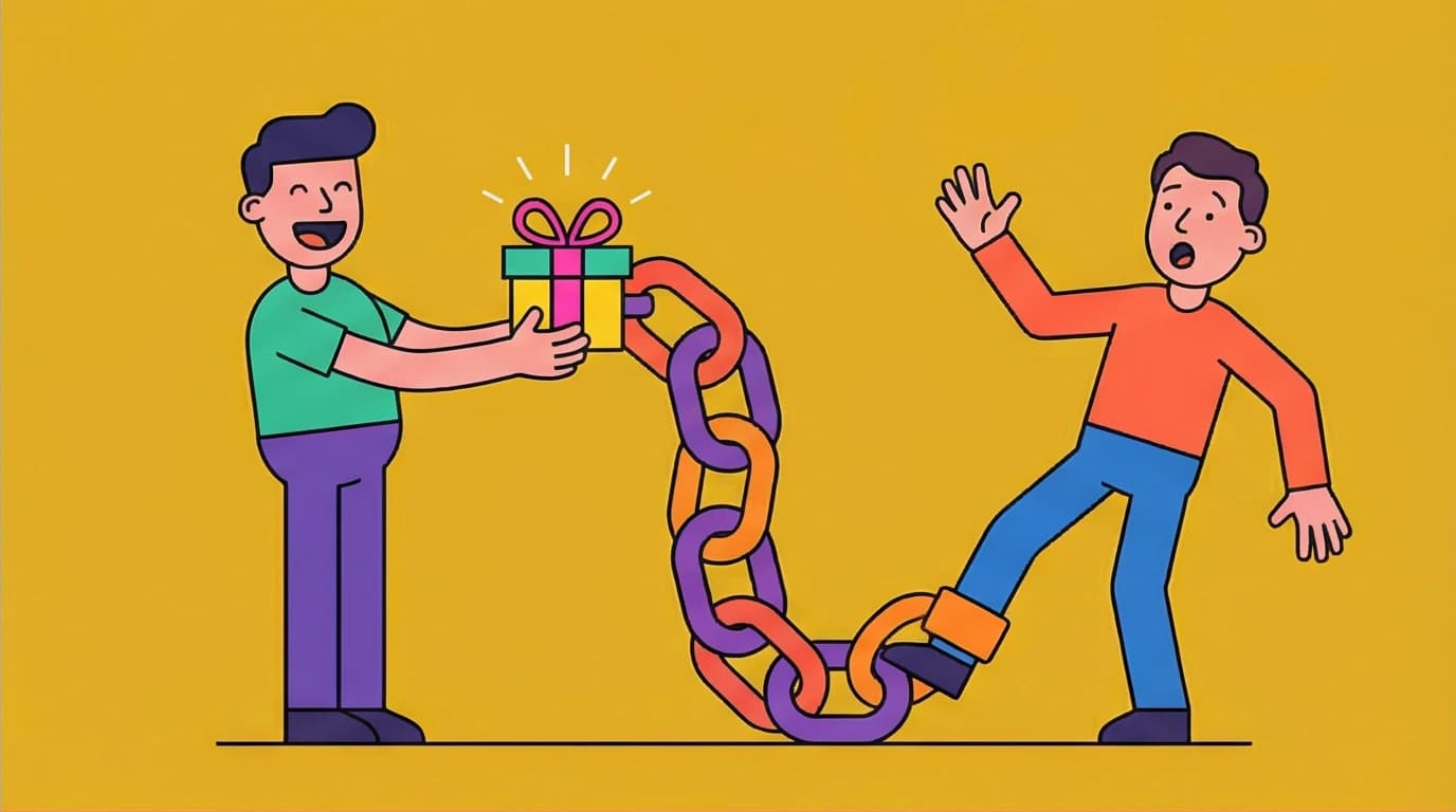 Illustration of the Reciprocity principle of influence, where a small gift creates a large psychological obligation, a key persuasion tactic from Cialdini.