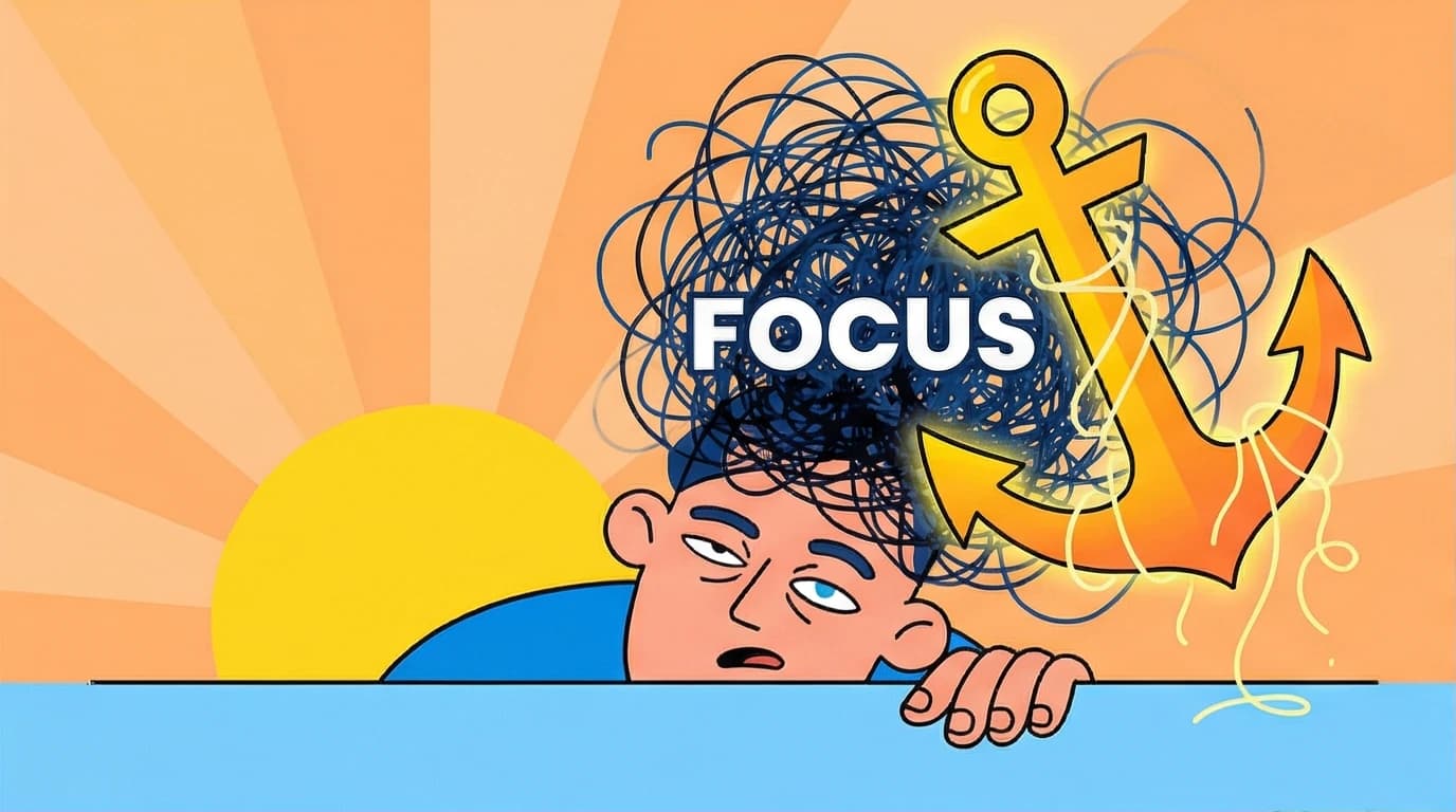 An illustration of a person using an inspirational good morning quote as a mental anchor to find focus and clarity for the day.