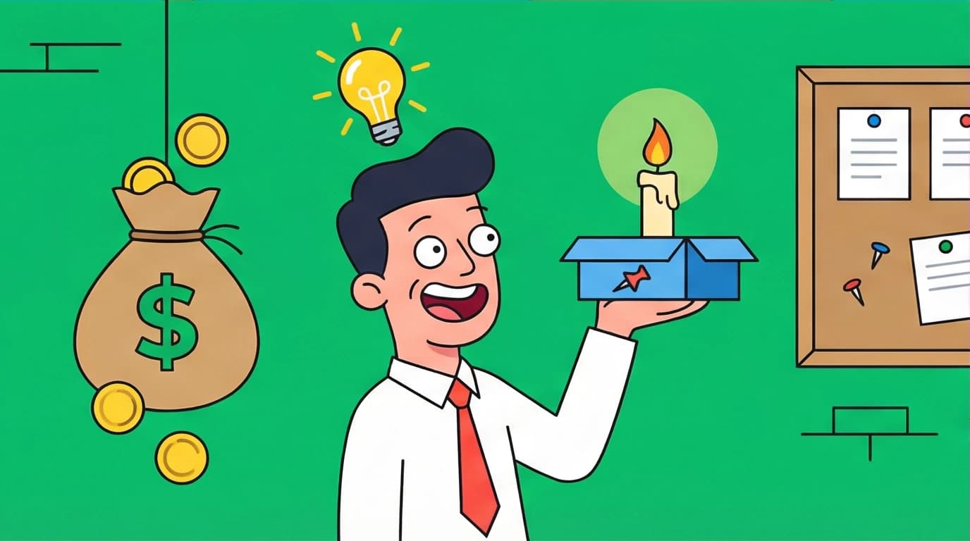 A visual of the Candle Problem where a person has a creative insight, ignoring a money reward, demonstrating why extrinsic rewards fail for cognitive tasks.