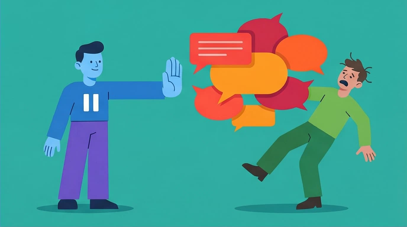 A visual of an introvert in the workplace calmly stopping an interruption, a key strategy for quiet leadership and commanding respect in meetings.