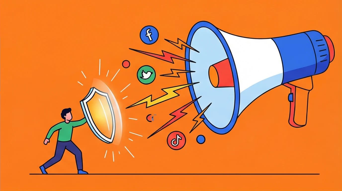 A conceptual illustration of the 'extrovert ideal' where a giant megaphone symbolizing societal pressure fails to overwhelm a calm introvert, a core concept from Susan Cain.