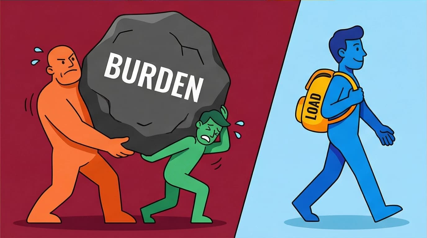 A visual guide comparing a heavy 'burden' to a personal 'load', showcasing the Christian perspective on the Boundaries book's teachings.