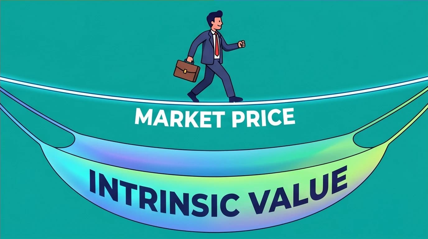 An investor protected by a large 'Margin of Safety' net, illustrating Benjamin Graham's core strategy to prevent major losses.