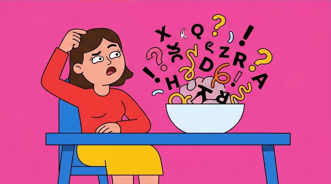 An illustration of the 'word salad' criticism of The Power of Now, where a reader is confused by the book's mystical and paradoxical language.
