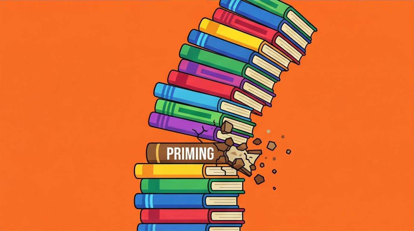 A tower of books with a crumbling foundation, illustrating the replication crisis that affected some chapters of Thinking, Fast and Slow.