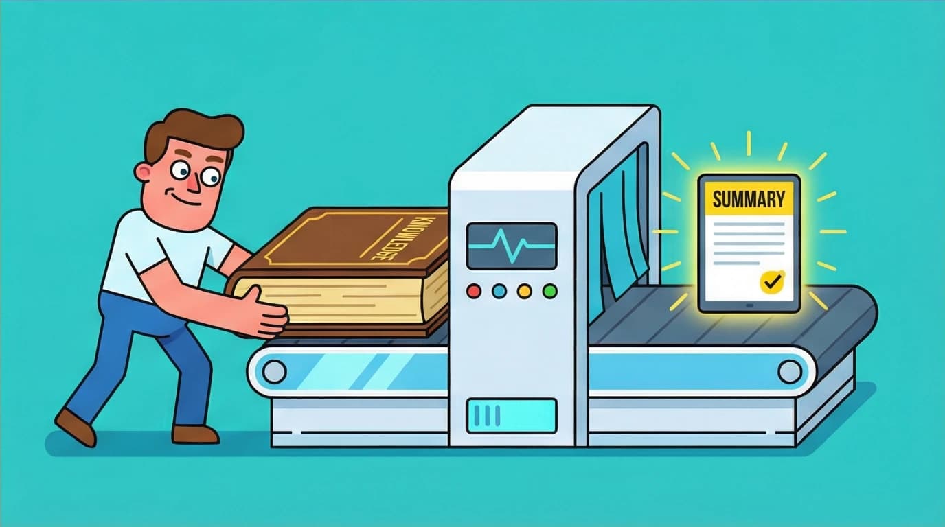 A machine efficiently turning the dense book Thinking, Fast and Slow into an easy summary, showing a smarter way to learn its core concepts.