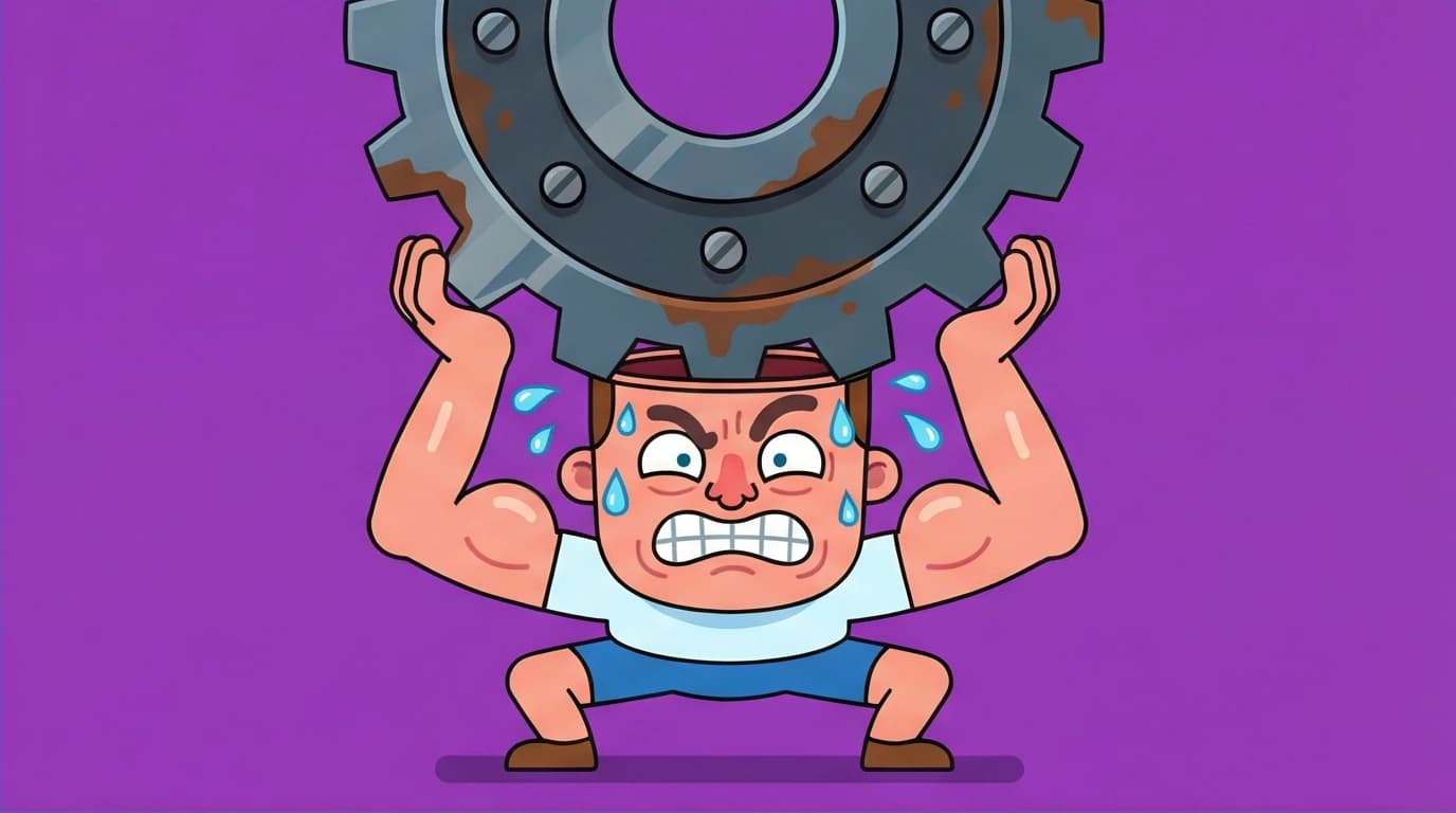 A person lifting a heavy gear from their head, symbolizing the intense mental effort required to read the dense book Thinking, Fast and Slow.