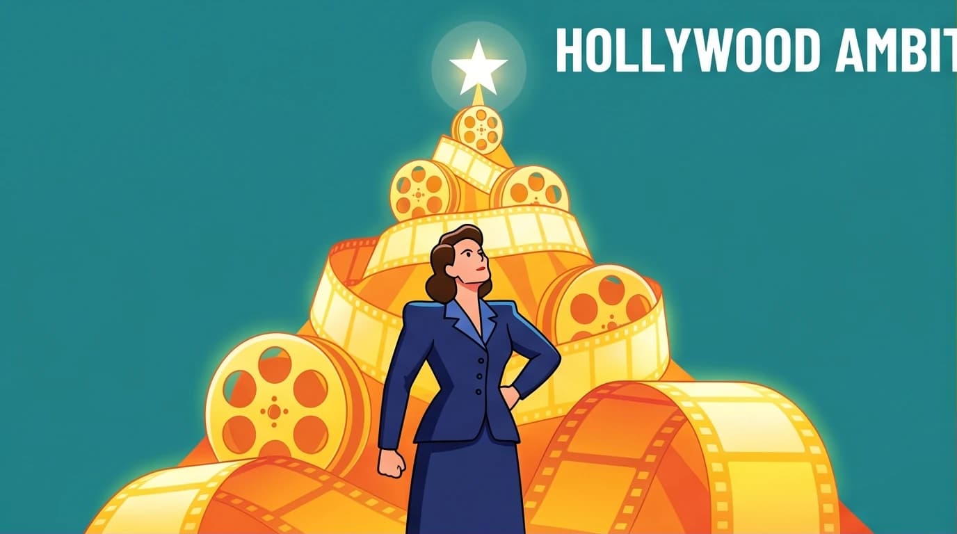 An illustration of Joan Crawford's ambitious rise, showing a figure building a Hollywood empire. A key visual for a Joan Crawford biography and her true story.