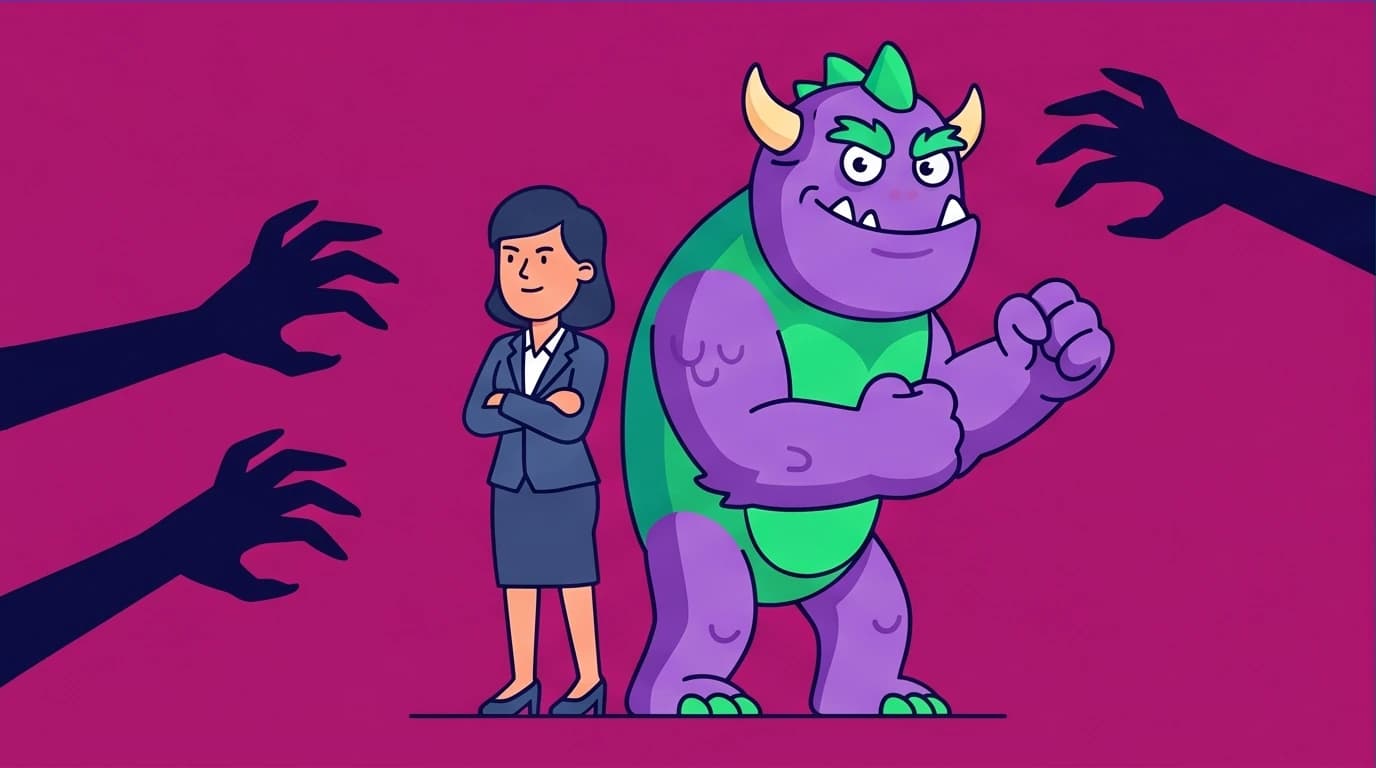 A visual metaphor for emotional intelligence: a person is protected by their negative emotions, which act as a bodyguard against external harm.