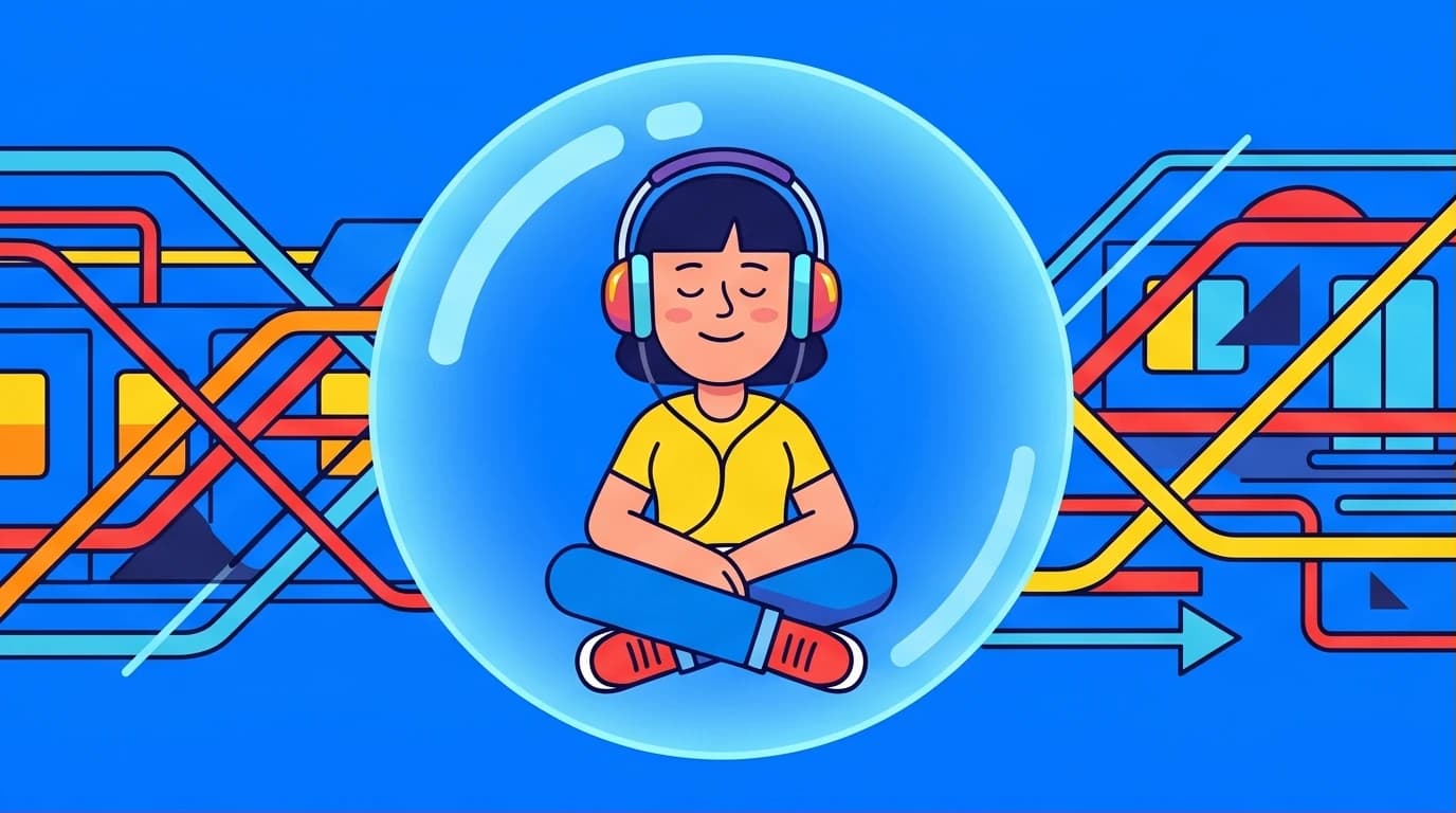 A commuter learns emotional intelligence from Kevin Tsai's EQ Class audiobook, finding calm in the chaos of public transport.