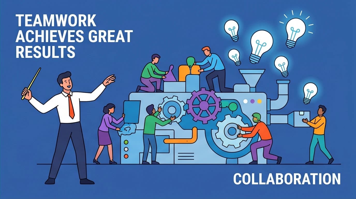 A leader conducting a team to work efficiently, showing the shift from individual contributor to manager for career promotion.