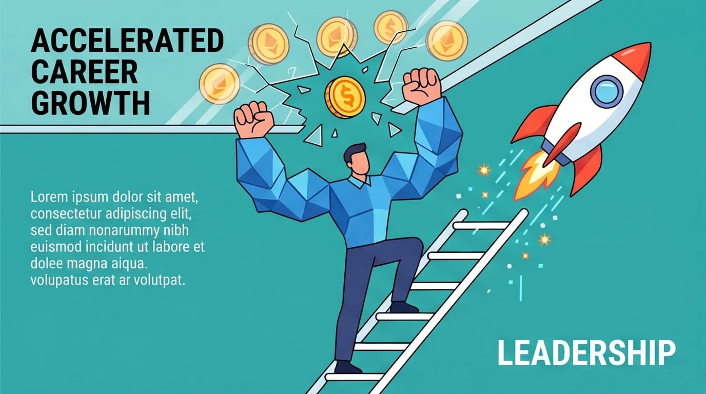 An illustration of a professional breaking through a salary ceiling to achieve career promotion and leadership, symbolizing growth.