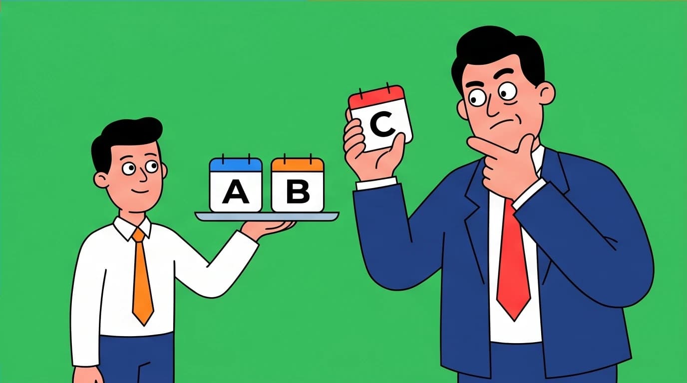 An employee strategically presenting a manager with a choice of priorities, a practical application of Essentialism in the workplace discussed in the 'Less is Better' book summary.