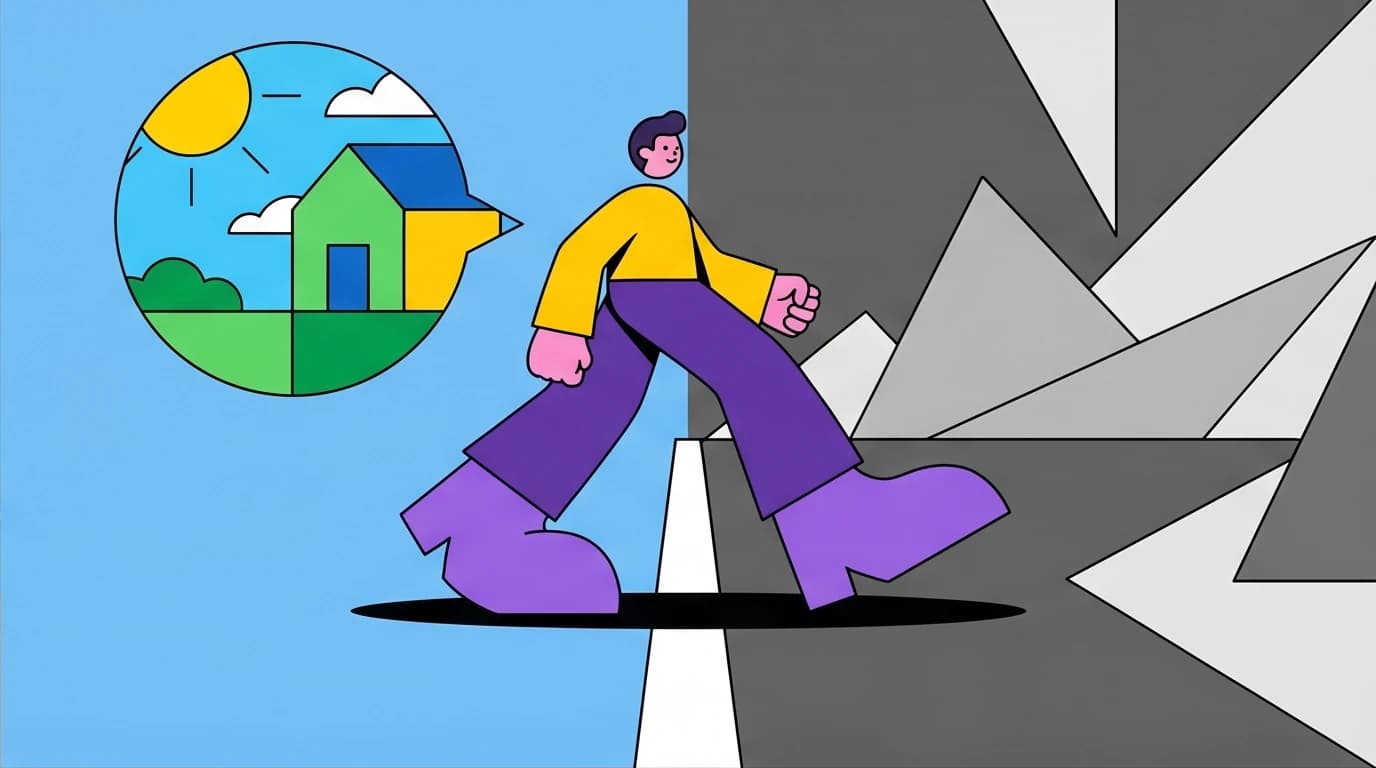 A character turning away from a colorful past to face a gray reality, illustrating the first step to surviving adversity as shown in Cormac McCarthy's The Road.