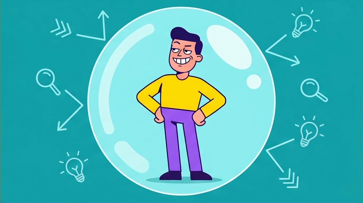 A person with a god complex isolates themselves in a bubble, rejecting feedback. This shows how ego is the enemy of progress for brilliant minds.