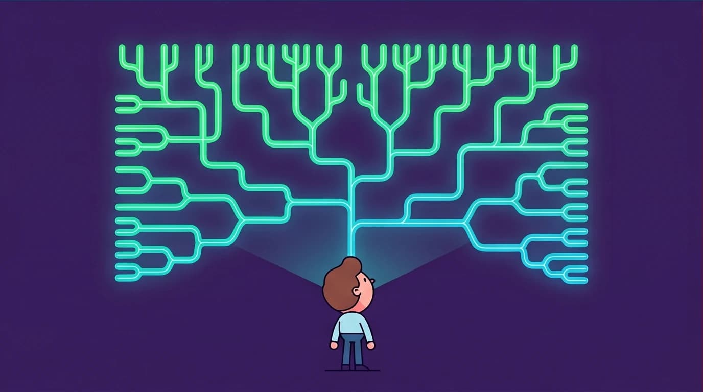 A visual representation of an 'if-then-else' contingency tree, a key mental model in developing Light Yagami's intelligence for strategic planning.