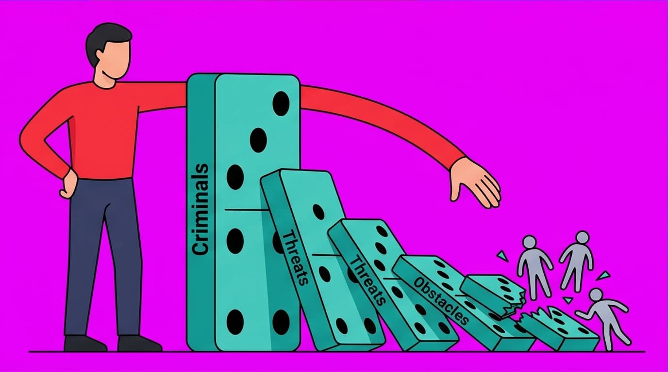 An image depicting the trap of 'ends justify the means' ethics, where killing criminals leads to killing innocents, central to Light Yagami's philosophy.